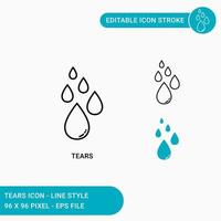 Tears icons set vector illustration with icon line style. Eye tear icon concept. Editable stroke icon on isolated white background for web design, user interface, and mobile application