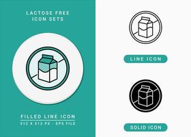 Lactose free icons set vector illustration with solid icon line style. Cow milk box ban concept. Editable stroke icon on isolated white background for web design, infographic and UI mobile app.
