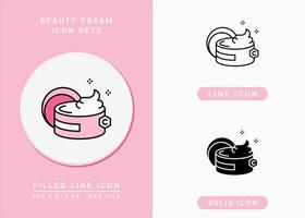Beauty cream icons set vector illustration with solid icon line style. Collagen skin care concept. Editable stroke icon on isolated background for web design, infographic and UI mobile app.