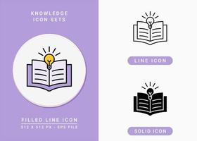 Knowledge icons set vector illustration with solid icon line style. Light bulb education symbol. Editable stroke icon on isolated background for web design, user interface, and mobile app
