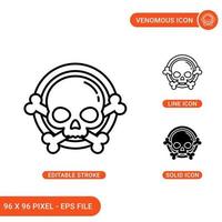 Venomous icons set vector illustration with solid icon line style. Harmful skull head concept. Editable stroke icon on isolated background for web design, infographic and UI mobile app.