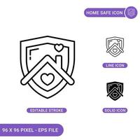 Home Safe icons set vector illustration with solid icon line style. Stay quarantine concept. Editable stroke icon on isolated background for web design, infographic and UI mobile app.