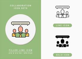 Collaboration icons set vector illustration with solid icon line style. Business network symbol. Editable stroke icon on isolated background for web design, user interface, and mobile app