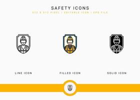 iconos de seguridad establecen ilustración vectorial con estilo de línea de icono sólido. concepto de accidente de trabajo seguro. icono de trazo editable en un fondo aislado para diseño web, interfaz de usuario y aplicación móvil vector