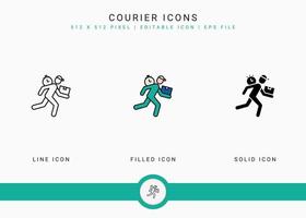 Courier icons set vector illustration with solid icon line style. Logistic delivery concept. Editable stroke icon on isolated background for web design, user interface, and mobile app