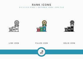 los iconos de rango establecen una ilustración vectorial con un estilo de línea de icono sólido. concepto de premio ganador. icono de trazo editable en un fondo aislado para diseño web, interfaz de usuario y aplicación móvil vector