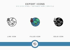 iconos de exportación establecer ilustración vectorial con estilo de línea de icono sólido. concepto de entrega logística. icono de trazo editable en un fondo aislado para diseño web, interfaz de usuario y aplicación móvil vector