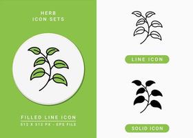 Herb icons set vector illustration with solid icon line style. Tea leaves harvest concept. Editable stroke icon on isolated background for web design, infographic and UI mobile app.