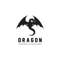 Vector Fire dragon logo icon, scary legend winged animal, illustration concept