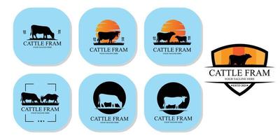 Angus Grass Cow Castle Logo Icon Vector with Shield Premium Quality