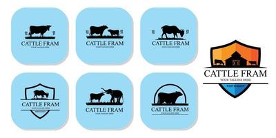 Angus Grass Cow Castle Logo Icon Vector with Shield Premium Quality