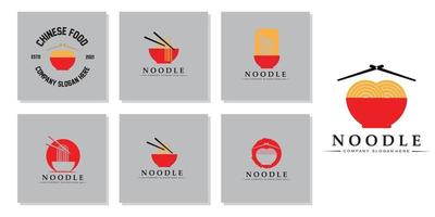 una colección de inspiración para logotipos de fideos. plantilla de diseño de tazón y comida china. Ilustración de concepto retro vector