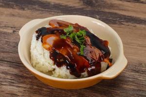 Rice with duck breast in Unagi sauce photo