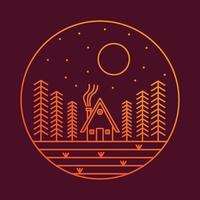 landscapes of pine and cottage , line art, vector illustrations, badges, pins, t-shirt art,