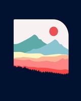 mountains and gradations, line art, vector illustrations, badges, pins, t-shirts,Print