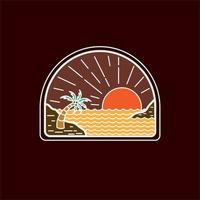 playa de verano y puesta de sol escribiendo -línea mono línea de arte para pin ilustración gráfica vector arte diseño de camiseta