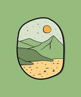 hermosas vistas de montañas y llanuras diseño de insignia de línea parche pin ilustración gráfica arte vectorial diseño de camiseta vector