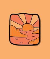 sunset view on a beautiful beach design of line badge patch pin graphic illustration vector art t-shirt design