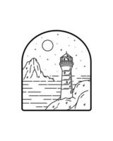 illustration of lighthouse and sky with stars  in mono line art, Abstract vector illustration, T-Shirt Art, Design Vector