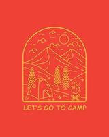 vamos al campamento en vector de arte de línea mono, ilustración de placa, diseño de tee, diseño de camiseta