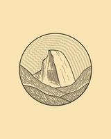 Abstract yosemite national park in mono line art, badge design, T-shirt Art, Tee Design vector