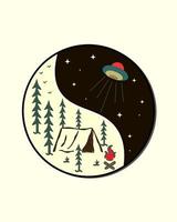 the camp attacked by UFO in yin yang concept , vector design, Tee design, T-Shirt Design