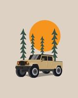 adventure car design with trees and sun, design vector, tee design, T-Shirt Design vector