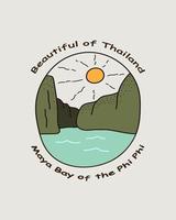 maya bay of the phi phi island in thailand vector design, Tee Design, T-shirt Art Design