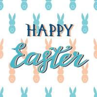 Happy Easter greeting card with hand drawn lettering, design vector illustration, holiday symbol. Seamless border of easter floral