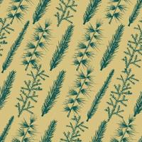 Seamless pattern with christmas tree and pine fir branches, hand drawn vector illustration, winter holiday background