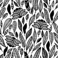 Floral Leaves Seamless Pattern with hand drawn blooming flowers. Vintage background. vector