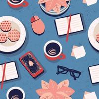 Seamless pattern Planning and organization concept. notebook on the table. Cartoon Flat Vector illustration.