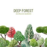 Watercolor forest, seamless border, hand drawn vector illustration.