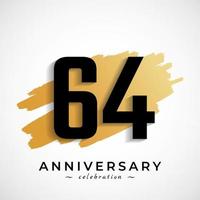 64 Year Anniversary Celebration with Gold Brush Symbol. Happy Anniversary Greeting Celebrates Event Isolated on White Background vector