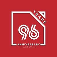 96 Year Anniversary Celebration Logotype Style Design with Linked Number in Square Isolated on Red Background. Happy Anniversary Greeting Celebrates Event Design Illustration vector