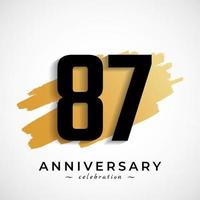 87 Year Anniversary Celebration with Gold Brush Symbol. Happy Anniversary Greeting Celebrates Event Isolated on White Background vector