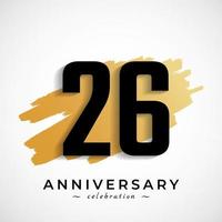 Celebración del aniversario de 26 años con símbolo de pincel dorado. saludo de feliz aniversario celebra evento aislado sobre fondo blanco vector
