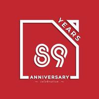 Diseño de estilo de logotipo de celebración de aniversario de 89 años con número vinculado en cuadrado aislado sobre fondo rojo. feliz aniversario saludo celebra evento diseño ilustración vector