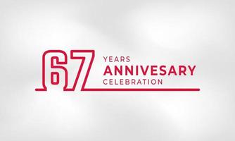 67 Year Anniversary Celebration Linked Logotype Outline Number Red Color for Celebration Event, Wedding, Greeting card, and Invitation Isolated on White Texture Background vector