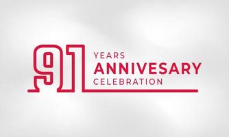 91 Year Anniversary Celebration Linked Logotype Outline Number Red Color for Celebration Event, Wedding, Greeting card, and Invitation Isolated on White Texture Background vector