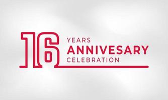 16 Year Anniversary Celebration Linked Logotype Outline Number Red Color for Celebration Event, Wedding, Greeting card, and Invitation Isolated on White Texture Background vector