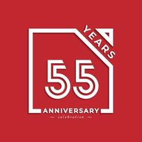 Diseño de estilo de logotipo de celebración de aniversario de 55 años con número vinculado en cuadrado aislado sobre fondo rojo. feliz aniversario saludo celebra evento diseño ilustración vector