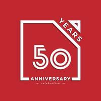 50 Year Anniversary Celebration Logotype Style Design with Linked Number in Square Isolated on Red Background. Happy Anniversary Greeting Celebrates Event Design Illustration vector