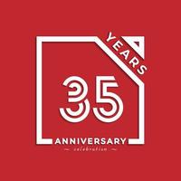 Diseño de estilo de logotipo de celebración de aniversario de 35 años con número vinculado en cuadrado aislado sobre fondo rojo. feliz aniversario saludo celebra evento diseño ilustración vector