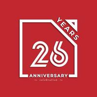 26 Year Anniversary Celebration Logotype Style Design with Linked Number in Square Isolated on Red Background. Happy Anniversary Greeting Celebrates Event Design Illustration vector