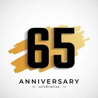 65 Year Anniversary Celebration with Gold Brush Symbol. Happy Anniversary Greeting Celebrates Event Isolated on White Background vector