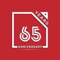 Diseño de estilo de logotipo de celebración de aniversario de 65 años con número vinculado en cuadrado aislado sobre fondo rojo. feliz aniversario saludo celebra evento diseño ilustración vector