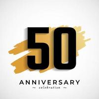 50 Year Anniversary Celebration with Gold Brush Symbol. Happy Anniversary Greeting Celebrates Event Isolated on White Background vector