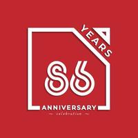 Diseño de estilo de logotipo de celebración de aniversario de 86 años con número vinculado en cuadrado aislado sobre fondo rojo. feliz aniversario saludo celebra evento diseño ilustración vector