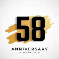 58 Year Anniversary Celebration with Gold Brush Symbol. Happy Anniversary Greeting Celebrates Event Isolated on White Background vector